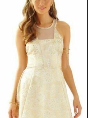Lilly Pulitzer NWOT Elsie Gold Fit and Flare Party Dress
